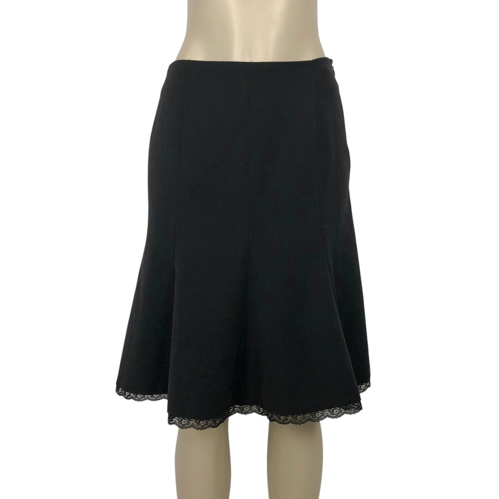 Vintage George Black Lace Trim A-Line Knee Length Skirt Size 6 Gothic Whimsigoth